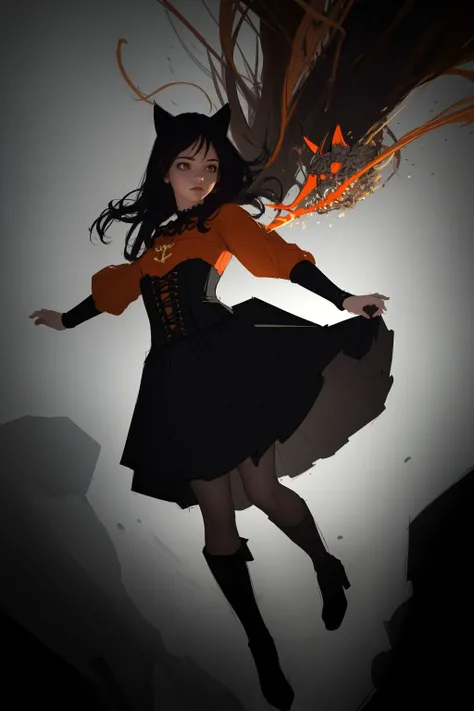 best quality, 1girl, hyper extreme detailed, absurdres, ultra high res, unity 8k wallpaper, (photoreal, realistic:1.2), (sketch, oil painting:1.4), (dynamic angle:1.3), sense of depth,
expressionless, teenage girl, cat ears, small chest, corset dress, pleats skirt, boots, stone brick ruins, Dark fantasy,
BREAK
(orange theme, dark theme:1.2), (Gothic theme:1.4), fantastical scenes, evocative narratives, striking visuals,