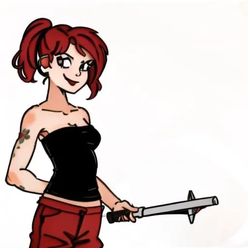 NatashaMRB,1girl,tank top,strapless,red pants,smile,facing viewer <lora:pseudoPeanuts_v1:0.8>, <lora:NatashaMRB-11:0.8>