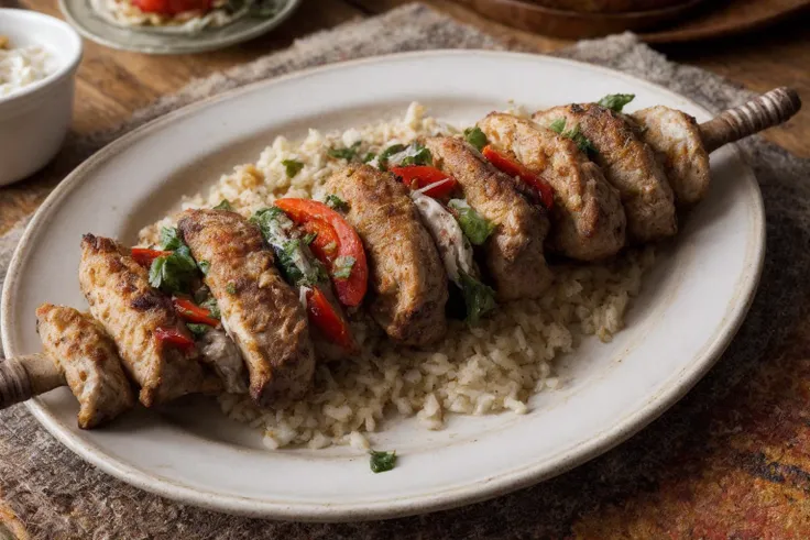 Analogue photo of a kebab, (home food:1.2), ((good decoration)), (detailed food texture), closeup,  rembrandt lighthing, from above (8K, RAW photo, best quality, masterpiece:1.2), (realistic, photo-realistic:1.4), ultra-detailed (grainy:0.2) <lora:add_detail:1>