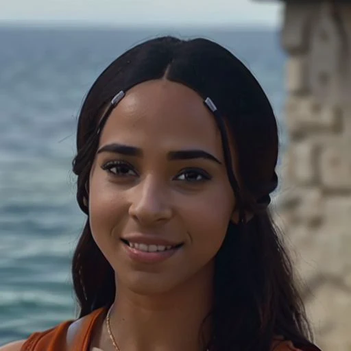 (high detailed skin:1.2), full body, 1woman, kataras3, aged up, adult, mature, mature female, toned, dark skin, jewelry, looking at viewer, smiling, upper body, sea, blue beach, eyes, small details, looking at viewer, upper body, photorealistic, ultra-realistic photo, 8k uhd, dslr, soft lighting, high quality, film grain, ((masterpiece)), 8k, HDR, highly detailed, professional <lora:KataraV2:1> <lora:more_details:1>
