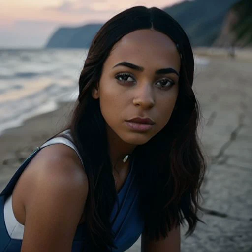 (high detailed skin:1.2), full body, 1woman, kataras3, aged up, adult, mature, mature female, toned, dark skin, jewelry, full body, looking at viewer, kissing viewer, sea, blue beach, eyes, small details, looking at viewer, photorealistic, ultra-realistic photo, 8k uhd, dslr, soft lighting, high quality, film grain, ((masterpiece)), 8k, HDR, highly detailed, professional <lora:KataraV2:1> <lora:more_details:1>