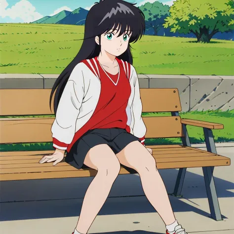 masterpiece,high quality,solo,outdoors,
<lora:madokaayukawa001:0.7>,
madokaayukawa,1girl,
long hair,black hair,aqua eyes,
white jacket,red shirt,
black miniskirt,
sneakers,