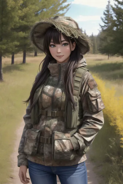 best quality, woman, wearing Ghillie camouflage, <lora:hairdetailer:.5> <lora:add_detail:0.5> <lora:boldline:0.2>