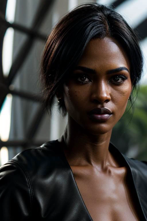 ((Portrait shot)),(masterpiece:1.5),concept art,intricate details,highly detailed,photorealistic,octane render,8k,unreal engine,dynamic pose,best quality,highres,(realistic face:1.1),(hyperrealistic:1.1),((full_body)),perfect eyes,(dark skin:1.4),(((hairstyle))),(((perfect hands))),(extremely detailed background),((dynamic background)),((african 1girl)),wearing (snwnrs white uniform:1.02),((detailed eyes, high quality eyes, high quality face)),short hair,((dramatic)),epic,battlefield,depth of field,bokeh,4k,ember,particles, <lora:snwnrsV8-000024:0.8>, nude