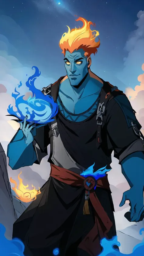 <lora:Fiery_Hair:0.8> (Fiery Hair, fiery hair, hair on fire, glowing:1.25), blue fire, BREAK, <lora:Hades_Disney:0.8> Hades Disney, 1boy, greek clothes, blue skin, BREAK,, masterpiece, best quality, extremely detailed, highly quality, 4k, sharp focus, professional, sharp focus, award winning, cinematic lighting, octane render, unreal engine, volumetrics dtx, Wallpaper,