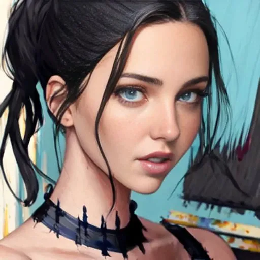 (Horrifying Painting:1.3) of,(Frightening:1.3) mid body close up portrait of (evelynnobodysd15:1.1)