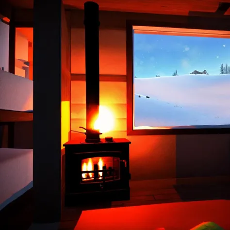 <lora:TheLongDark_light:0.7> the_long_dark, winter, outside, chimney