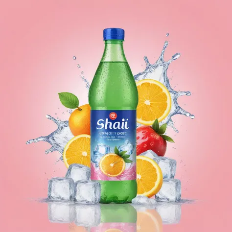 shuidi,<lora:shuidi:0.5>,a bottle of drink,ice,fruit,