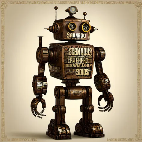 typography_art, english text,<lora:Typography_art:1>, steampunk robot happy Funny cartoonish, by Gediminas Pranckevicius