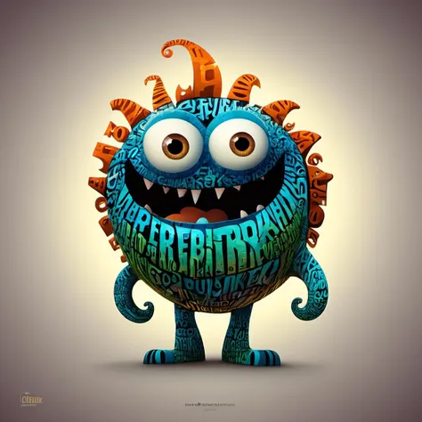 typography_art, english text,<lora:Typography_art:1>, cartoon monster, cute, big eyes, big mouth, art by gediminas pranckevicius and Alexander Jansson, pixar, centered, dramatic lighting, glowing light, simple solid background, no background, detailed face, cinematic, illustration, no gradient, trending on a