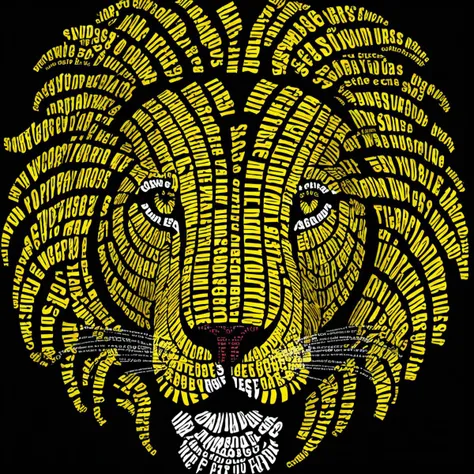 typography_art, lion face,english text, black background, yellow theme<lora:Typography_art:1>
