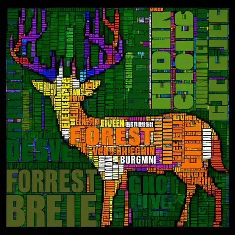 typography_art, deer,forest english text, black background, text focus<lora:Typography_art:1>