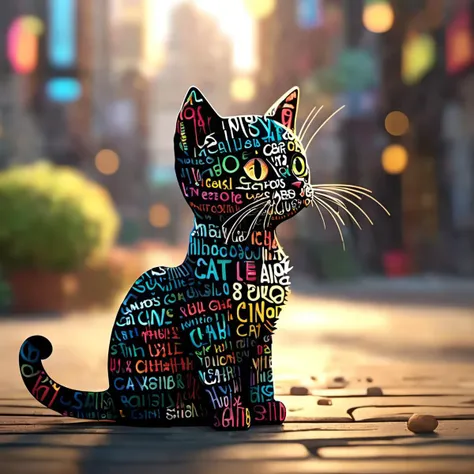 typography_art,cat, english text,<lora:Typography_art:1>, cute, tiny, little chibi, kawai, furry, great face expression, dynamic pose, trending on artstation, cinematic, hyper realism, high detail, 8k, 8mm, octane render, bokeh, artstation, detailed, character design by mark ryden and pixar