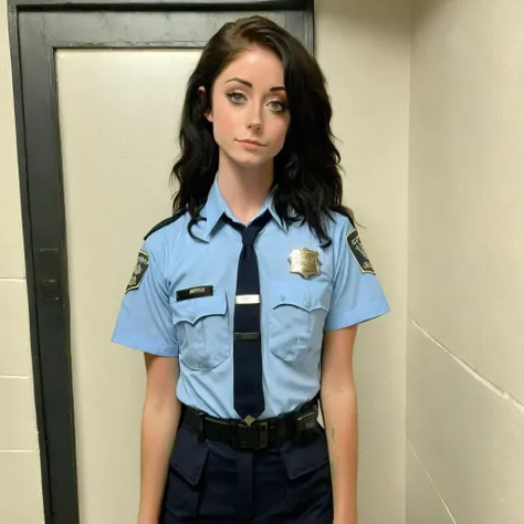 embedding:trained/sdxl/catkitty ((wearing a police uniform)) in a police station, fully clothed, clean professional photo