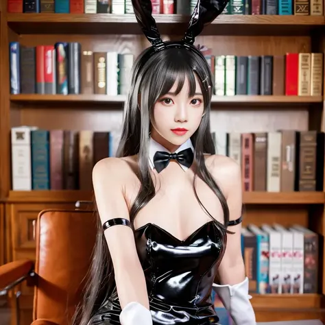(8k, RAW photo, best quality, masterpiece:1.2), (realistic, photo-realistic:1.37), best quality, ultra high res,
a woman with long hair wearing a black dress and a bunny ears headpiece in front of a bookcase, 1girl, 3d, animal_ears, bar, bare_shoulders, black_dress, blur_censor, blurry, blurry_background, blurry_foreground, bokeh, book, book_stack, bookshelf, building, bunny_hair_ornament, chair, chromatic_aberration, cosplay_photo, depth_of_field, dress, figure, film_grain, focused, hair_ornament, hairclip, holding_book, indoors, library, long_hair, looking_at_viewer, menu, motion_blur, open_book, photo_\(medium\), photo_background, photo_inset, photorealistic, rabbit_ears, red_lips, shelf, shop, shopping, sitting, solo, storefront, voile,
<lora:koreandolllikenessV20_v20:0.4> <lora:ytm18t676p_rbt:0.7>