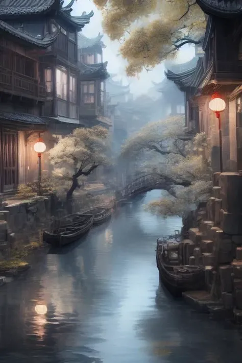 traditional chinese landscape,masterpiece,best quality,32k uhd,insane details,intricate details,hyperdetailed,hyper quality,high detail,ultra detailed,Masterpiece, traditional Japanes town