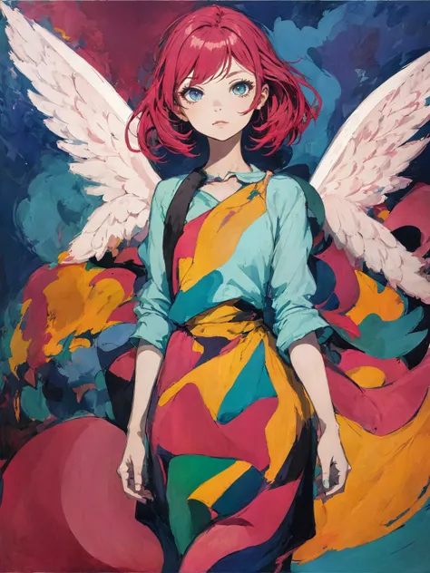 absurdres, highres, ultra detailed, (1girl:1.3),angel
BREAK
, fauvism, bold color palette, expressive brushwork, vivid hues, strong contrasts, emotional impact, modern art movement