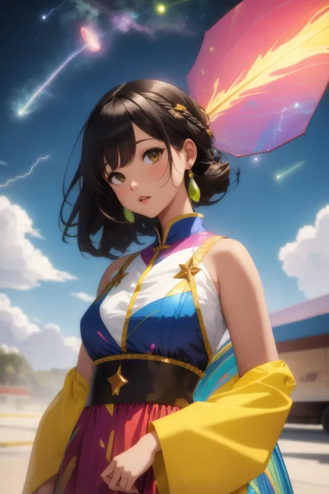 1girl, (abstract art by Françoise Basset:1.1) and (Ryan Hewett:0.7) , colorful art, vibrant stained glass style, stylized, Long exposure of a Petrified [Vengeful:Overgrown:13] Tang Dynasty ([Grocery store|Parachute]:1.3) , it is made from Taurus constellation, it is inspired by Apple computers, centered Low Contrast background, Atomic Age woods with Twig, Raining, shallow depth of field, Horror, Naturecore, side light, Zoom lens, Kinemacolor, Lime green lightning bolts, vintage, highly detailed, extremely hyper aesthetic