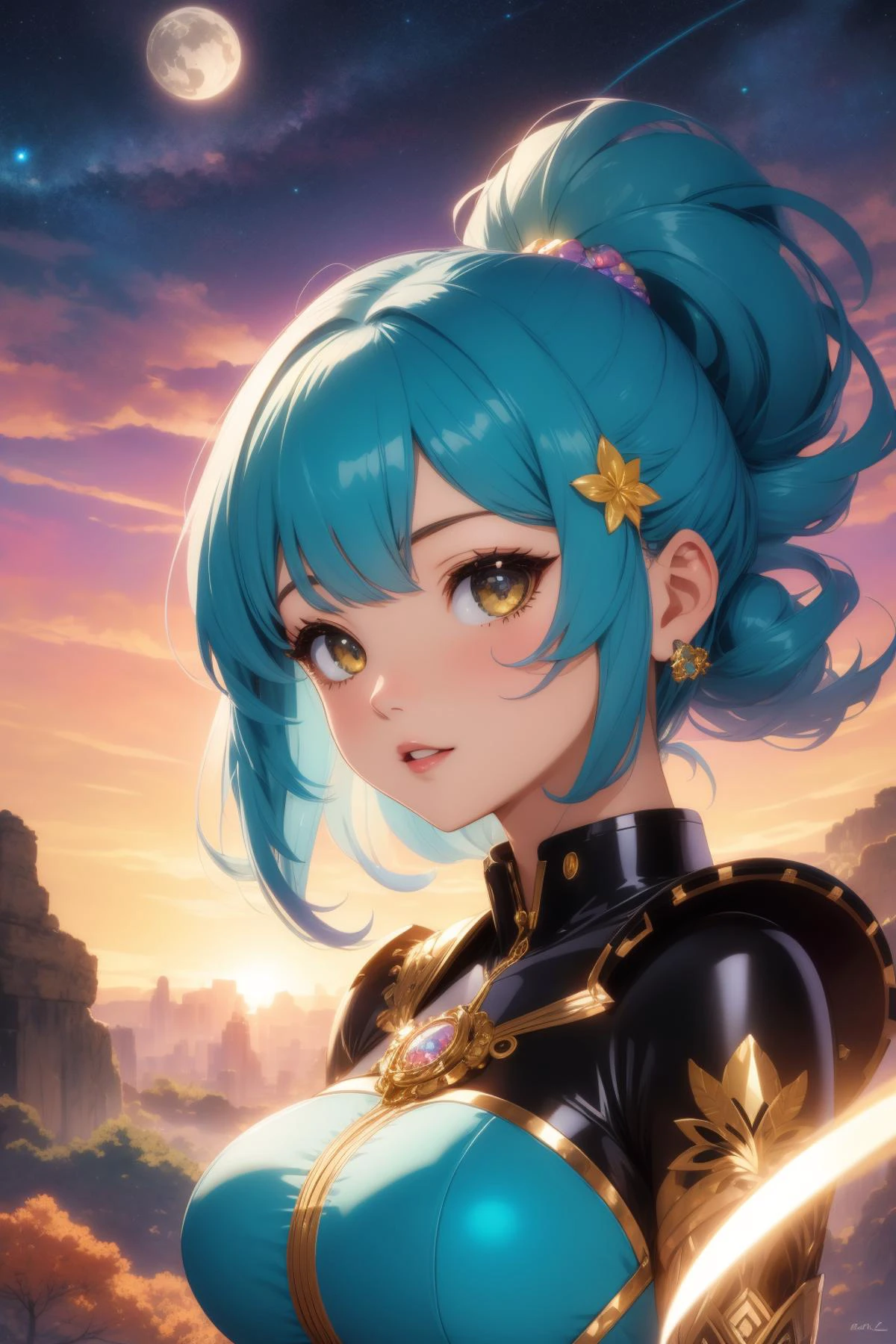 1girl, (art by Lisa Frank:0.7) , vibrant art, grand 3D Rendering, Sprawling fauna with Branch, Decora, Golden ratio, Street level shot of a Mecha-Flat White and Aqua Blue ("You've lost that lovin' feelin'.":1.3) , behance, at Charred Men,ion, Thunderstorm, Very wide view, ultrafine detailed, Lustful, Nostalgic lighting, Zoom lens, Warm Colors, otherworldly, Soutache, highly detailed, 8K, flora, alien