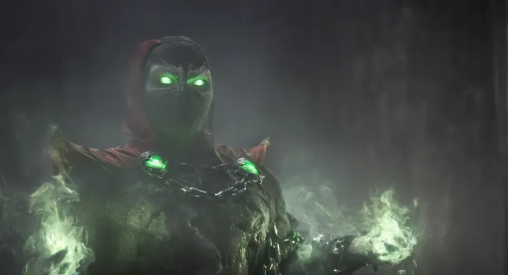 cinematic film still of <lora:Mortal Kombat style:1>
Mortal Kombat style, fictional universe consisting of numerous realms, Spawn a demonic looking female with a chain around her neck and glowing eyes Mortal Kombat Style,solo,looking at viewer,1boy,green eyes,male focus,cape,mask,muscular,glowing,chain,abs,glowing eyes,spikes,red cape , Live-action, white sclera eyes, muscular, fitness, fighters, Action-adventure, brutal and gruesome, Mortal Kombat style, mk style
<lora:Spawn:1>, shallow depth of field, vignette, highly detailed, high budget, bokeh, cinemascope, moody, epic, gorgeous, film grain, grainy