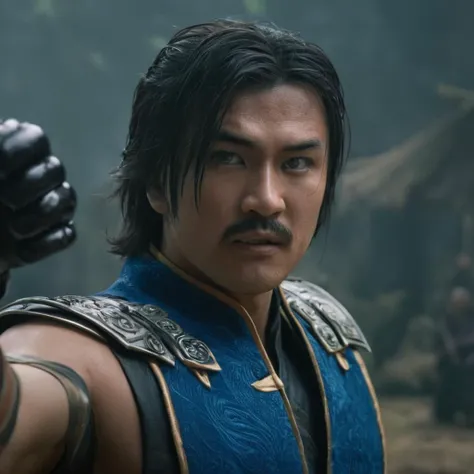 cinematic film still of <lora:Mortal Kombat style:1>
Mortal Kombat style, fictional universe consisting of numerous realms, Hotaru,Seidan Guard a man in armor with a sword in his hand,solo,long hair,looking at viewer,1boy,closed mouth,upper body,male focus,armor,glowing,shoulder armor,glowing eyes,white eyes , Live-action, white sclera eyes, muscular, fitness, fighters, Action-adventure, brutal and gruesome, Mortal Kombat style, mk style, shallow depth of field, vignette, highly detailed, high budget, bokeh, cinemascope, moody, epic, gorgeous, film grain, grainy