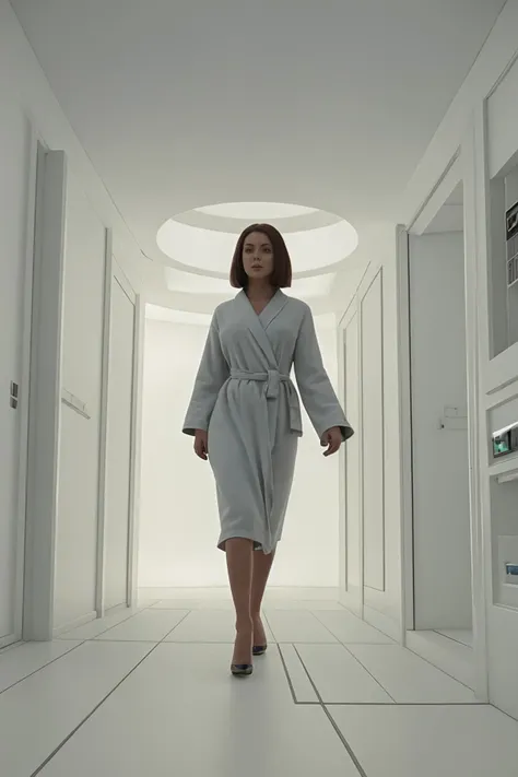 woman in a long robe walking in a futuristic hallway, high heels, low angle,
realistic, 8k, highly detailed,
<lora:2001_v4-000004:0.9> 2001