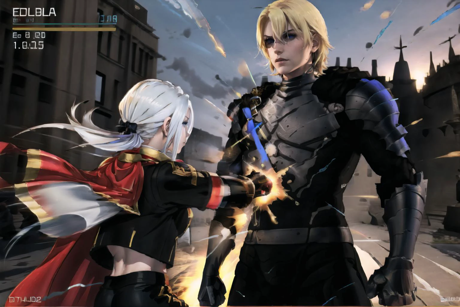 masterpiece, best quality, IncrsPunchingArmstrongMeme, <lora:RaidenPunchingArmstrongMeme:0.45>, gameplay mechanics, punching,
BREAK, edelgard_academy, hair ribbon, black jacket, black dress, ascot, red cape, white gloves, <lora:Char_FireEmblem_Edelgard:0.8>, 1girl,
BREAK, DimitriAfter, <lora:Char_FireEmblem_Dimitri:0.9>, 1boy,