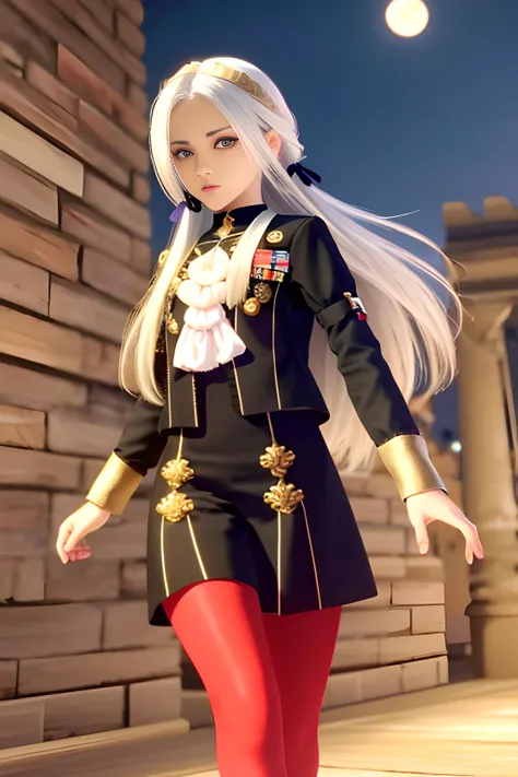 <lora:edelgard-nvwls-v1-final:0.9>,photo of edelgard_academy, hair ribbon, black jacket, black dress, ascot, red pantyhose, white gloves, high heels, walking on battlefield, moonligth, full moon, young, teen, (skinny), small , petite, 1 girl, (((3d, video game))),masterpiece, best quality, intricate details, 8k uhd, perfect face, perfect eyes