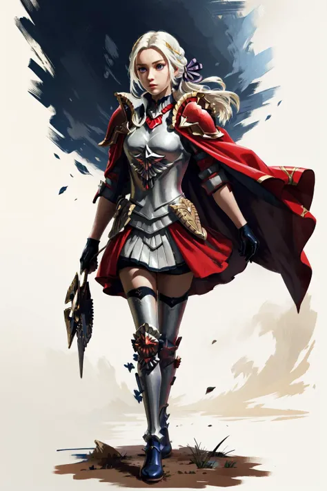 (masterpiece, best quality), intricate details, 8k, artstation, wallpaper, official art, splash art, sharp focus,
1girl, <lora:edelgard-nvwls-v1-final:0.8> edelgard_hopes, hair ribbon, hair ornament, armor, red cape, armored skirt, black gloves, armored legwear,
<lora:hipoly_3dcg_v7-epoch-000012:0.4> <lora:tloz_offset:0.8>