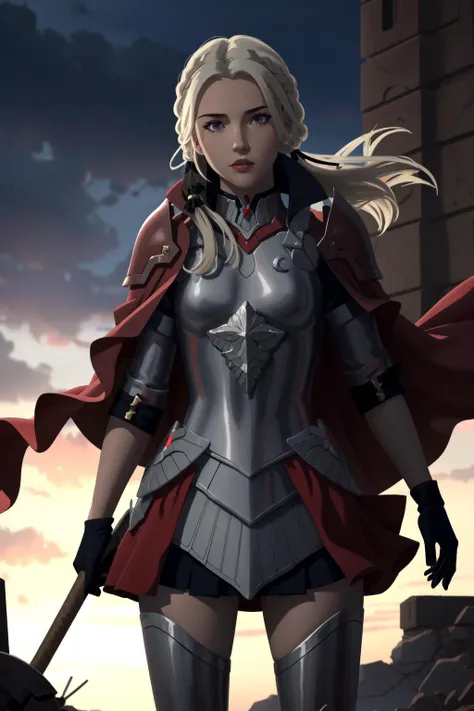 (masterpiece, best quality), intricate details, 8k, artstation, wallpaper, official art, splash art, sharp focus,
1girl, <lora:edelgard-nvwls-v1-final:0.8> edelgard_hopes, hair ribbon, hair ornament, armor, red cape, armored skirt, black gloves, armored legwear,
<lora:hipoly_3dcg_v7-epoch-000012:0.4> <lora:dcau_fantasy_offset:0.8>