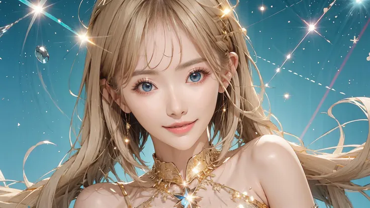 (ultimate beauty global kpop idol star:1.4), wearing a (crystalline dress),blonde hair, absurdly long hair, (beautiful big blue eyes:1.3),(huge breasts:1.2),(starry night:1.3), (reflecting fairy wings:1.3), fairy dress,short tail,(extremely super amazing hyper ultra intricate detail:1.3),<lora:crystalline_dress-SD-2.0:1:lbw=CLOTHING>,
(Clothing that reflects light in an incredibly sparkling reflecting dazzling flashing way:1.3),(reflection effects:1.3),(light particles:1.3),(floating lens flares:1.3),(light reflecting gold hair:1.3),<lora:Floor-Length Hair:0.4>,(persfective view:1.5),(night field:1.2),(all sky fills starlight:1.3),(wide shot:1.2)
<lora:Fuka07:1:lbw=FACE>,makeup,crimson lips,seductive smile,(amazing big eyes:1.2),(brilliant perl mixed very long eyelashes:1.3),