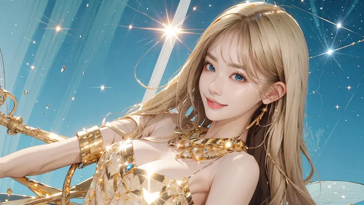 (ultimate beauty global kpop idol star:1.4), wearing a (crystalline dress),blonde hair, absurdly long hair, (beautiful big blue eyes:1.3),(huge breasts:1.2),(starry night:1.3), (reflecting fairy wings:1.3), fairy dress,short tail,(extremely super amazing hyper ultra intricate detail:1.3),<lora:crystalline_dress-SD-2.0:1:lbw=CLOTHING>,
(Clothing that reflects light in an incredibly sparkling reflecting dazzling flashing way:1.3),(reflection effects:1.3),(light particles:1.3),(floating lens flares:1.3),(light reflecting gold hair:1.3),<lora:Floor-Length Hair:0.4>,(persfective view:1.5),(night field:1.2),(all sky fills starlight:1.3),(wide shot:1.2)
<lora:Fuka07:1:lbw=FACE>,makeup,crimson lips,seductive smile,(amazing big eyes:1.2),(brilliant perl mixed very long eyelashes:1.3),