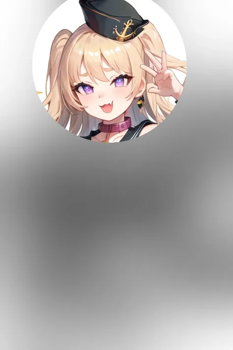 best quality, masterpiece, highres, solo, {bache_azurlane:1.15}, long_hair, blonde_hair, purple_eyes, smile, open_mouth, bangs, blush, two_side_up, breasts, fang, hat, small_breasts, symbol-shaped_pupils, navel, black_headwear, heart-shaped_pupils, 1girl, :3, :d, black_sailor_collar, collar, fur_trim, jacket, looking_at_viewer, neckerchief, sailor_collar, bare_shoulders, fur-trimmed_jacket, shirt, simple_background, upper_body, yellow_neckerchief, black_shirt, sparkle, yellow_jacket, off_shoulder, ok_sign, pink_collar, sleeveless, sleeveless_shirt, white_background