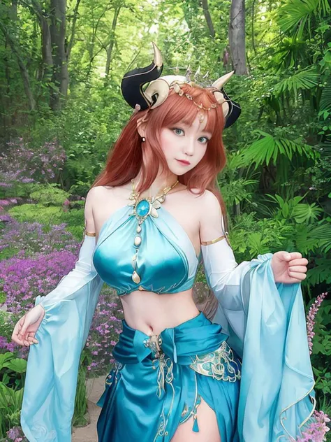a woman in a blue dress with a blue sash around her neck and a blue belt around her waist, fantasy art, a statue, Fan Qi, cosplay
