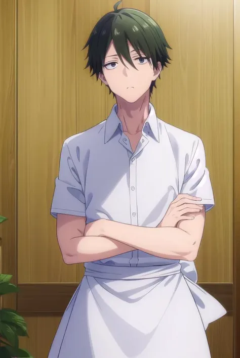 kouyouakizuki, <lora:kouyou akizuki s1-lora-nochekaiser:1>,
kouyou akizuki, ahoge, male focus, green hair, (black eyes:1.5),
BREAK shirt, apron, waist apron, waiter, shirt, white shirt, collared shirt,
BREAK indoors, restaurant,
BREAK looking at viewer, (cowboy shot:1.5),
BREAK <lyco:GoodHands-beta2:1>, (masterpiece:1.2), best quality, high resolution, unity 8k wallpaper, (illustration:0.8), (beautiful detailed eyes:1.6), extremely detailed face, perfect lighting, extremely detailed CG, (perfect hands, perfect anatomy),