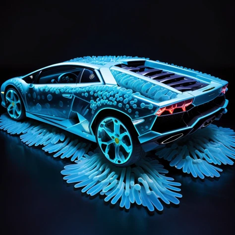 biomechanical bioluminescent (lamborghini :1.4) made out of N30N, sea anemone <lora:Neon_Sea_Life:0.6>