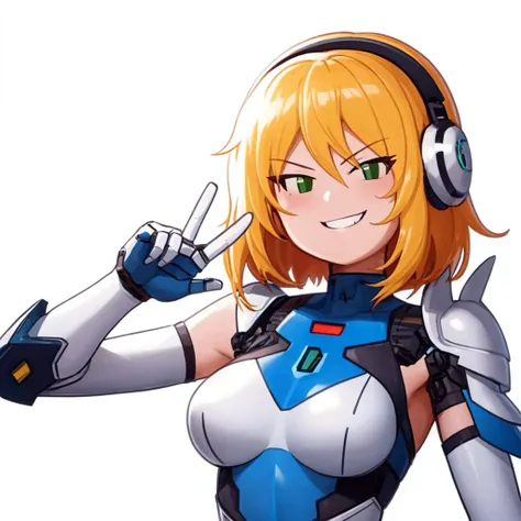 1girl, robot_joints, mechanical parts, (mecha musume:0.5), white armor, full_armor, upper_body, shoulder armor, smirk, simple_background, double_buns, short_hair, <lyco:FizzySpiderCider_Style_R128_v1:1.2> fsc_art,