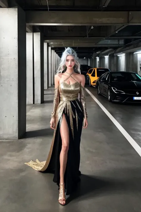 (otherworldly), highly insanely detailed, masterpiece, top quality, best quality, highres, 4k, 8k, RAW photo, (very aesthetic, beautiful and aesthetic), 1girl, solo,
Tower13_Gizelle,
a beautiful elvish girl,
<lora:UnderGround-CP:0.7>,
underground,Underground Car Parking,road,concrete,parking,
heterochromia background,
dark_skin, tan_skin, tanned skin, dark skin, dark-skinned, black-skinned, bronze skin,
(blue hair,gold hair,streaked hair,colored inner hair), (fantasy world)âââ