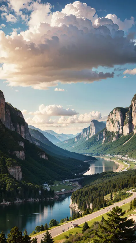 ((best quality, masterpiece, absurbres, super-resolution)) detailed scenery, mountains, skyline, clouds
