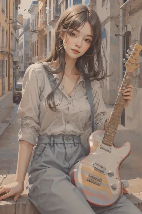 a girl sitting on a ledge playing a guitar and smiling at the camera with a colorful building in the background, Elizabeth Durack, kai carpenter, a stock photo, naive art,1girl, solo, ,masterpiece, high quality, highres, absurdres, high details,8k,HDR,raw photo,realistic, bokeh, shallow depth of field,ray tracing,lens flare, film grain, beautiful eyes, high detail eyes, beautiful face, high detail face, high detail skin, beautiful hands, beautiful fingers, full body, (guitar:1.4),looking at viewer, black long hair, black eyes,
<lyco:GPTS4 dreamwave full_478773:0.9>
<lora:add_detail:0.4> <lora:bryanaHolly_v1:0.3> <lora:cuteGirlMix4_v10:0.3>
<hypernet:incaseStyle_incaseAnythingV3:0.35> <hypernet:kuriyamaMirai_v2:0.35>