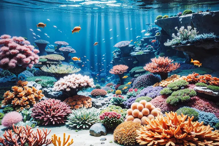 ((best quality, masterpiece, absurbres, super-resolution)), detailed scenery, coral reef, underwater , cinematic landscape