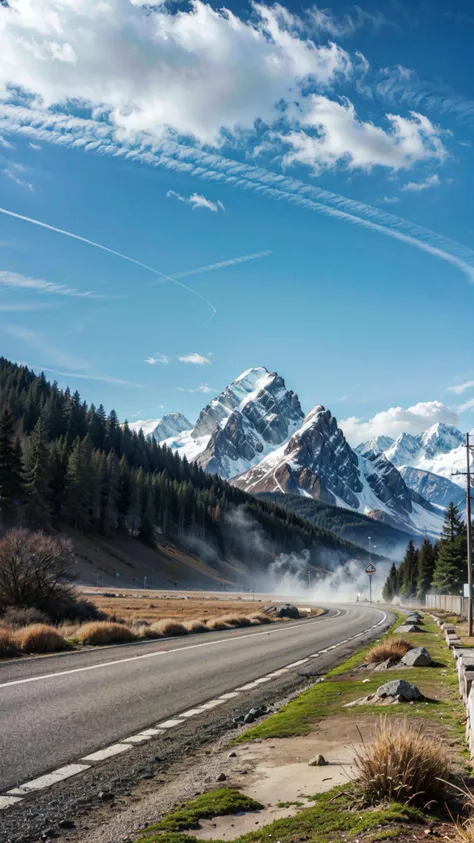 ((best quality, masterpiece, absurbres, super-resolution)) detailed scenery, mountains, skyline, clouds