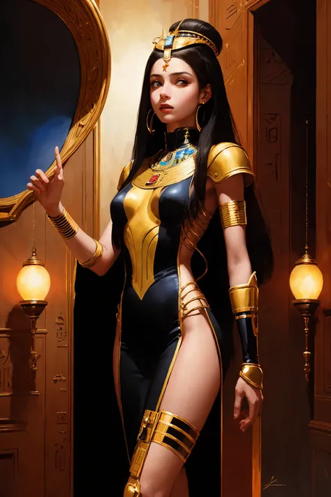1girl,mature, queen, makeups, futuristic Egypt
solo, dark space, dim light
muted color, realistic
(painting by Drew Struzan)
(masterpiece, best quality:1.3),
<lora:epiNoiseoffset_v2:1>