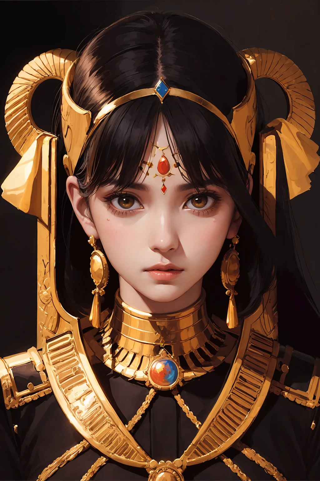 1girl, queen, makeups, futuristic Egypt
solo, dark space, dim light
muted color, realistic
(painting by Drew Struzan)
(masterpiece, best quality:1.3),
<lora:epiNoiseoffset_v2:1>