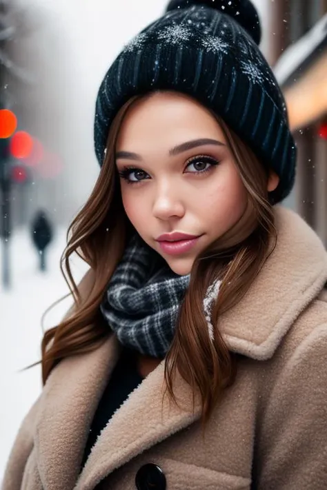 professional portrait photograph of a gorgeous girl in winter clothing, alexis-10000, sultry flirty look, (freckles), gorgeous symmetrical face, cute natural makeup, wearing elegant warm winter fashion clothing, ((standing outside in snowy city street)), stunning modern urban environment, ultra realistic, concept art, elegant, highly detailed, intricate, sharp focus, depth of field, f/1. 8, 85mm, medium shot, mid shot, (((professionally color graded))), bright soft diffused light, (volumetric fog), trending on instagram, hdr 4k, 8k