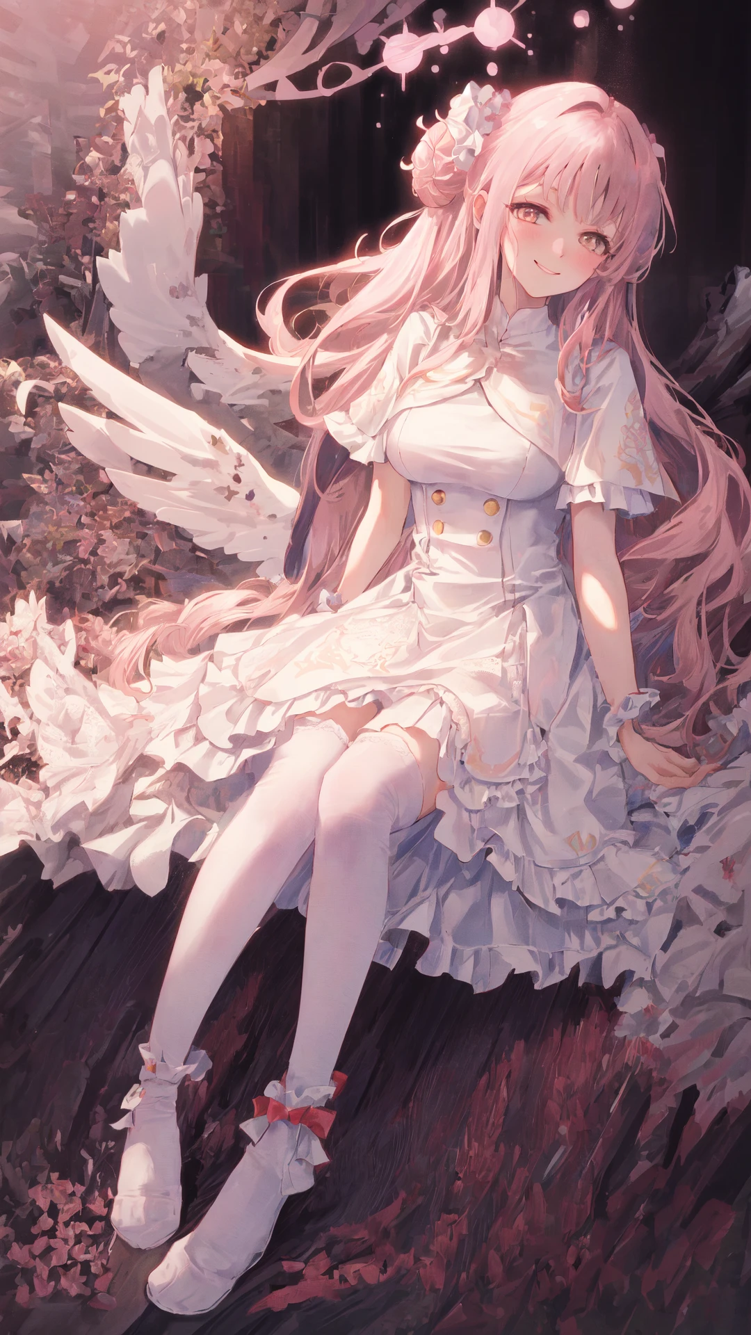 (best quality:1.21,masterpiece:1.21,ultra-detailed:1.21, incredibly absurdres:1.21, ) illustration,highly detailed,extremely detailed CG,
<lora:misono_mika:0.8>,1girl, pink theme, white white legwear, light smile,