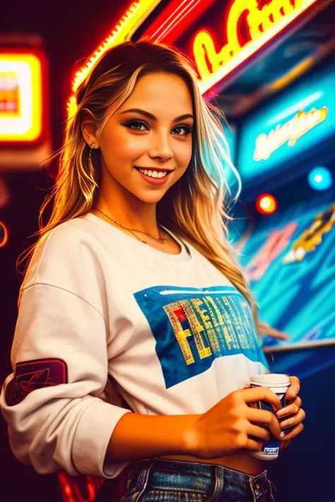 ((wide angle)) ((movie poster)), ((wearing casual grunge clothes)) ((at an arcade)), ((looking at camera)), big smile, JordynJones <lora:JordynJones:0.6>, Detailed, Detailed pretty face, Sharp Focus, (Detailed and intricate), Leica 35mm F2.8, Fuji Superia Reala 100