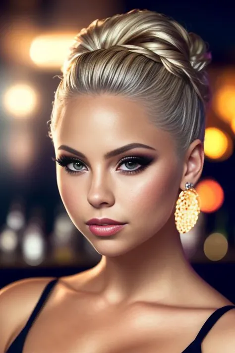 portrait photo of JordynJones <lora:JordynJones:0.7> beautiful woman hair updo upsweep nightclub sitting at bar (masterpiece) (best quality) (detailed) (8k) (HDR) (wallpaper) (cinematic lighting) (sharp focus) (intricate)