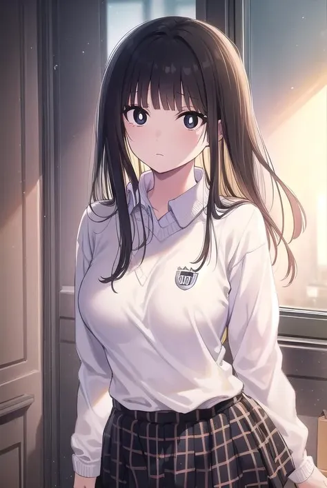 minamishirahama, <lora:minami shirahama manga-lora-nochekaiser:1>,
minami shirahama, long hair, bangs, blunt bangs, (black eyes:1.5), (bright pupils:1.5),
BREAK skirt, plaid, plaid skirt, sweater, long sleeves, shirt, white shirt, collared shirt, (white sweater:1.5),
BREAK indoors, classroom,
BREAK looking at viewer, (cowboy shot:1.5),
BREAK <lyco:GoodHands-beta2:1>, (masterpiece:1.2), best quality, high resolution, unity 8k wallpaper, (illustration:0.8), (beautiful detailed eyes:1.6), extremely detailed face, perfect lighting, extremely detailed CG, (perfect hands, perfect anatomy),