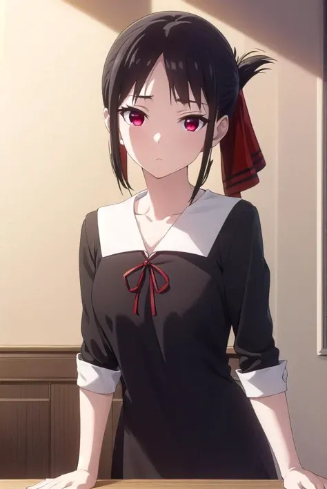kaguyashinomiya, <lora:kaguya shinomiya s3-lora-nochekaiser:1>,
kaguya shinomiya, short hair, bangs, black hair, (red eyes:1.3), hair ribbon, sidelocks, folded ponytail,
BREAK long sleeves, dress, ribbon, school uniform, collarbone, (black dress:1.2), sailor collar, white sailor collar, red ribbon, neck ribbon, shuuchiin academy school uniform,
BREAK indoors, classroom,
BREAK looking at viewer, (cowboy shot:1.5),
BREAK <lyco:GoodHands-beta2:1>, (masterpiece:1.2), best quality, high resolution, unity 8k wallpaper, (illustration:0.8), (beautiful detailed eyes:1.6), extremely detailed face, perfect lighting, extremely detailed CG, (perfect hands, perfect anatomy),
